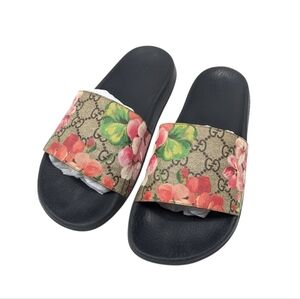 Gucci GG Web Supreme Bloom Floral Slide Sandals Size EU 38